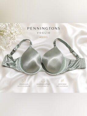Voglio by Penningtons Satin Molded Underwire Bra Sage Green 40DDD